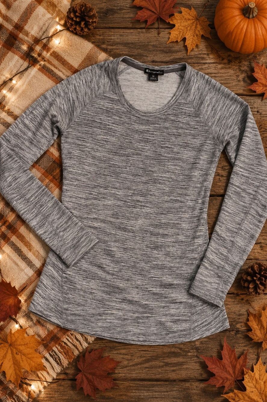 Champion C9 Women’s Gray Marled Long Sleeve Athletic Tunic Top Size Medium